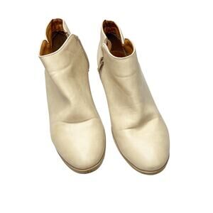 J. Adams Tan Leather Ankle Booties Fall Autumn Heeled Block Boots Size 6.5